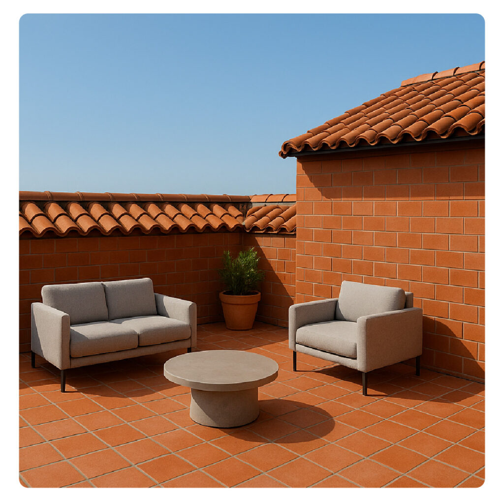 Roof Terrace with Clay Tile Floor and Walls